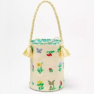 NWT Ann Taylor Embroidered Floral Bucket Bag clutch purse